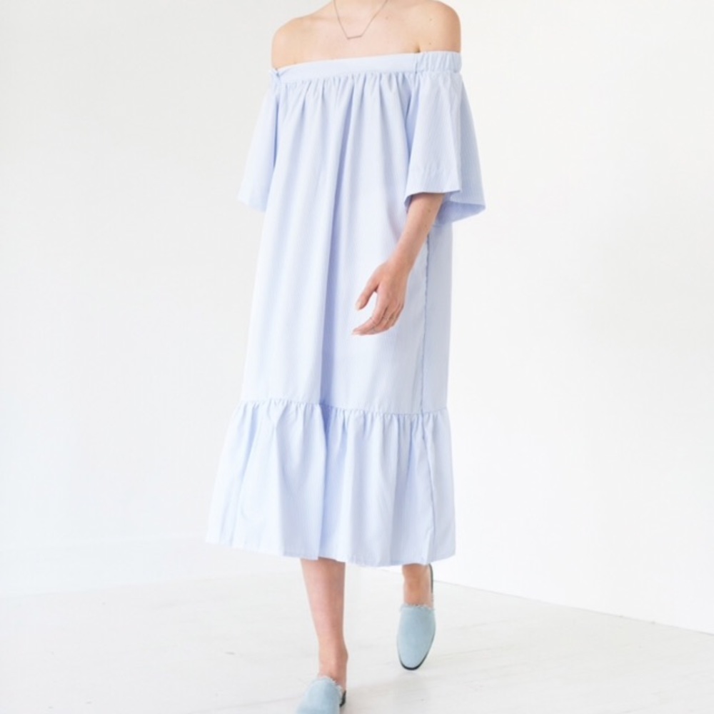 The Haute Pursuit (Vanessa Hong) Off-The-Shoulder Striped dress